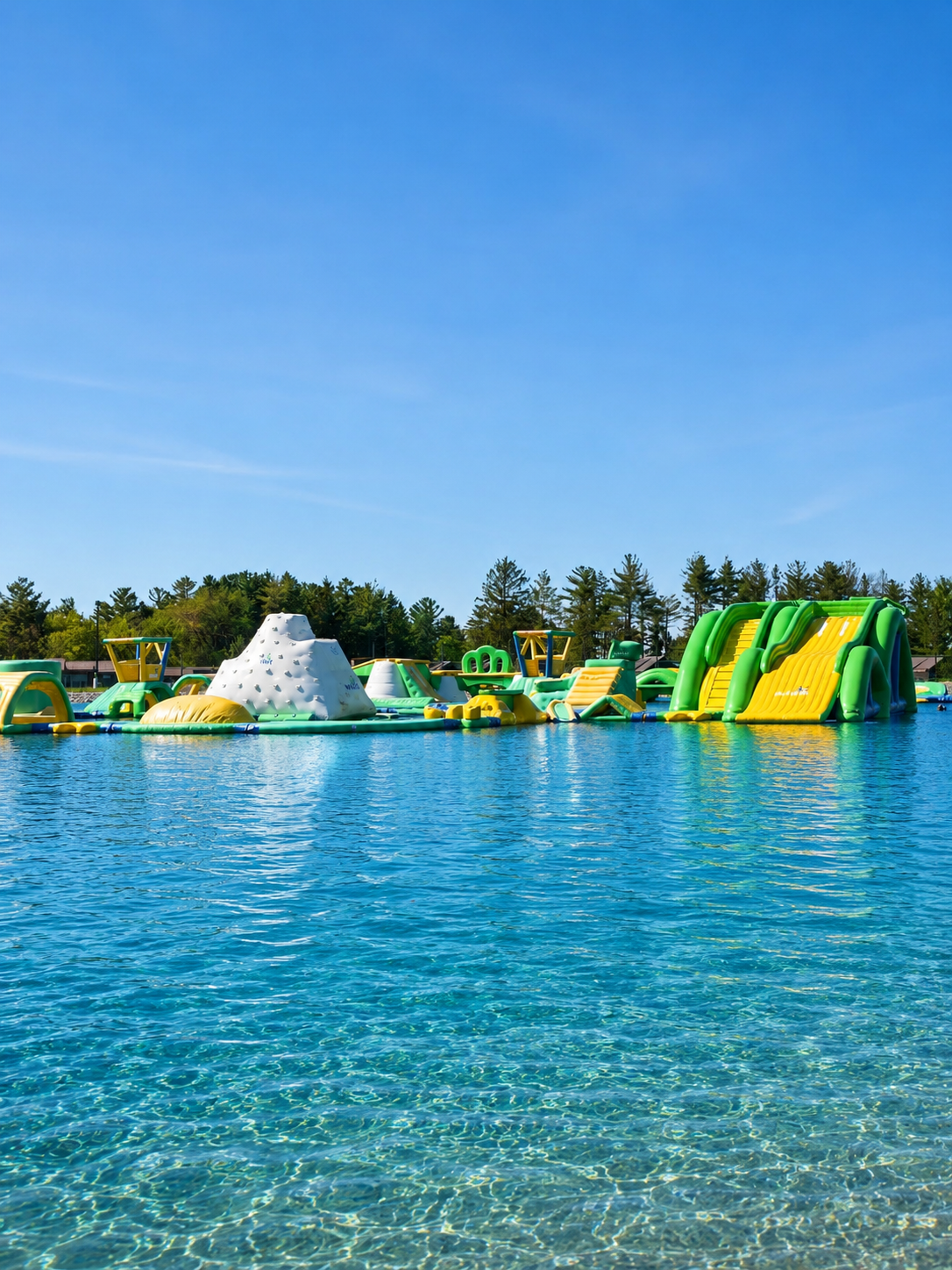 Sunny summer day at Bear Paw Adventure Park, Adventure Island ready for all the guests to conquer.